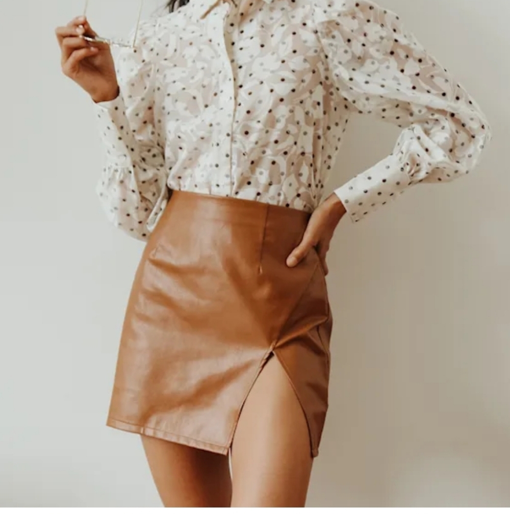 NWT Lulus Walking the Walk Camel Vegan Leather Mini Skirt